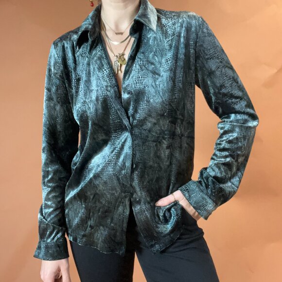 Vintage Velvet Animal Print Button Down Shirt- Size 6 - Picture 2 of 5